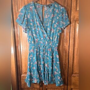 Trixxi Clothing Com. Floral, Flutter Sleeve, Flowy Mini Dress, Blue/Yell…